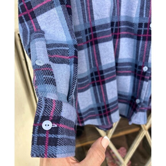 Members Mark Women M Blue Favorite Plaid Top Cozy Stretch Soft Button Up U4 - Picture 9 of 11